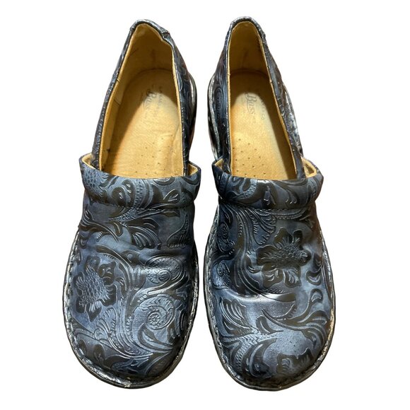 Bass Sheena Blue Vegan Leather Embossed Slip-On Loafers Clogs Size 7.5 - Picture 2 of 7